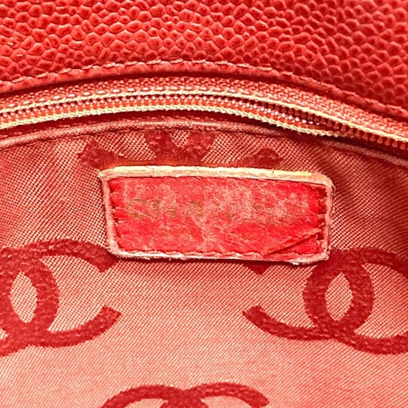 CHANEL Vintage Red Caviar Leather Logo Tote Bag - Picture 7 of 13